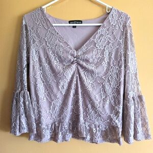 Almost Famous Lacy Ruffle Bell Sleeved Top, PTP=16.5"